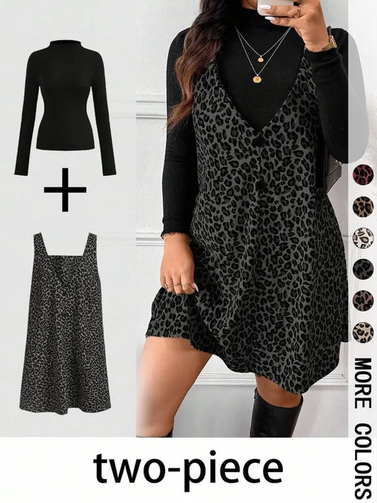 Cressida | Conjunto de Top de Cuello Alto y Falda con Tirantes Leopardo