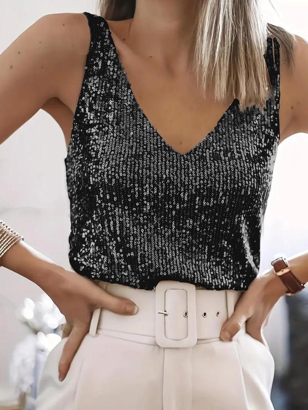 Grace | Top sin Mangas con Lentejuelas Brillantes y Cuello en V para Noches de Verano