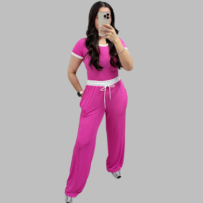 Platu | Conjunto Casual de Manga Corta y Pantalones de Pernera Ancha