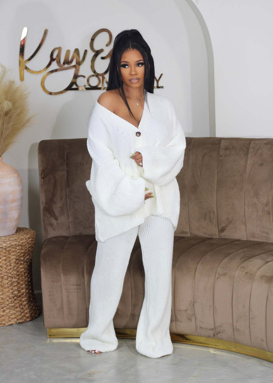 Amika | Conjunto Casual de Cárdigan con Cuello en V y Pantalones de Pierna Ancha