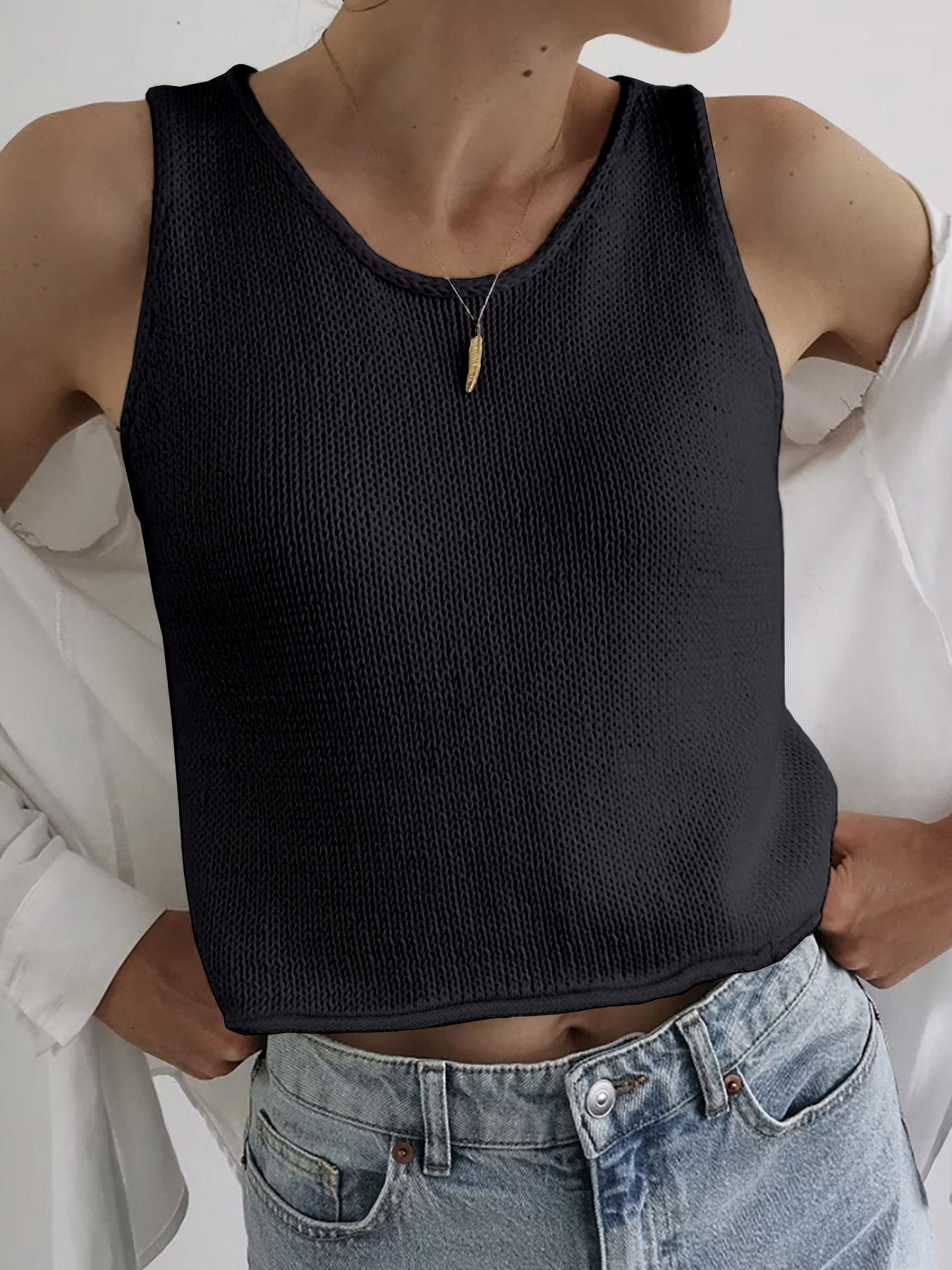 Kareem | Top Casual sin Mangas Estilo Chaleco de Punto con Cuello Redondo