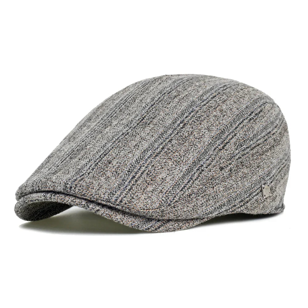Cesare | Gorra Plana de Lino Rayado