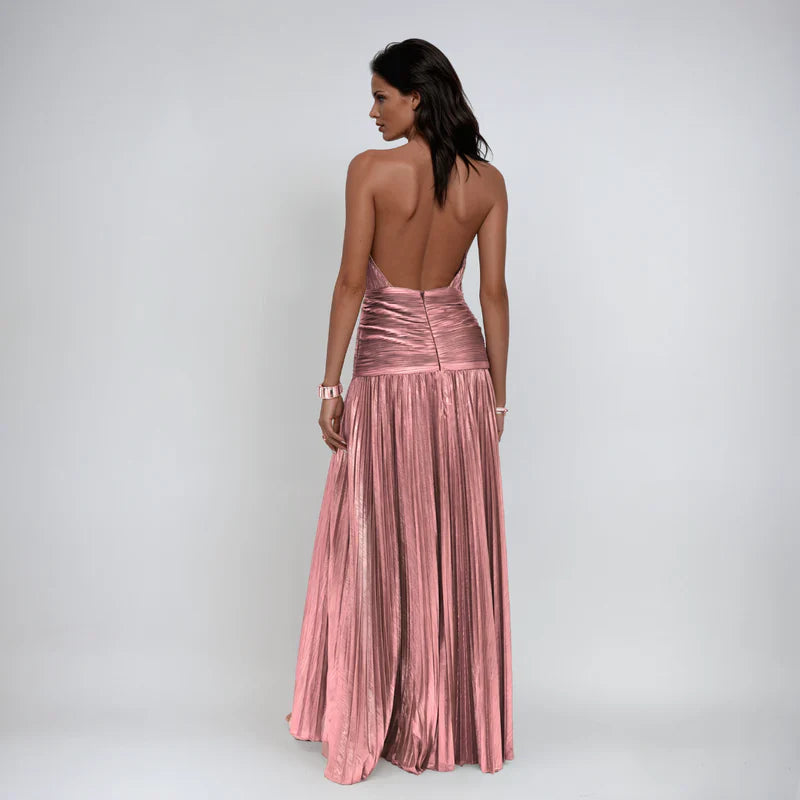 Emma | Vestido Halter Metálico Espalda Abierta