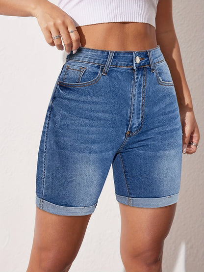 Raphaëlle | Shorts Bermuda de Denim Elásticos