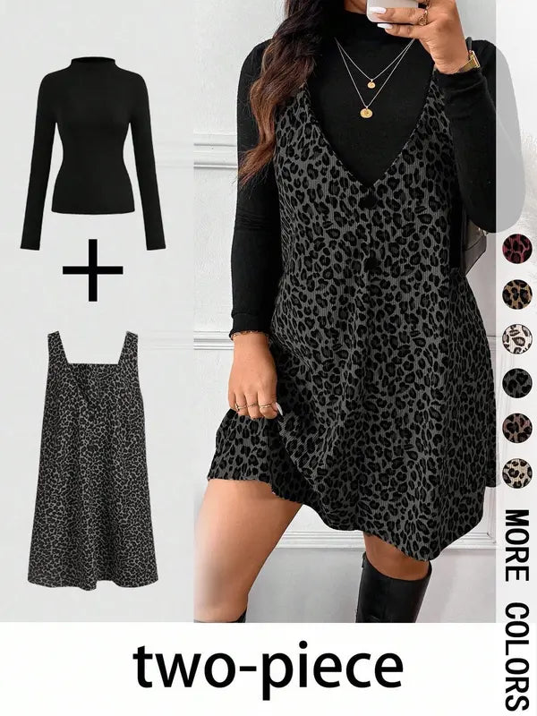Cressida | Conjunto de Top de Cuello Alto y Falda con Tirantes Leopardo