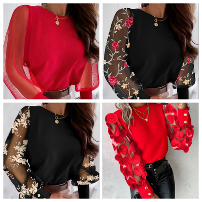 Elise | Blusa Glamurosa con Mangas de Malla