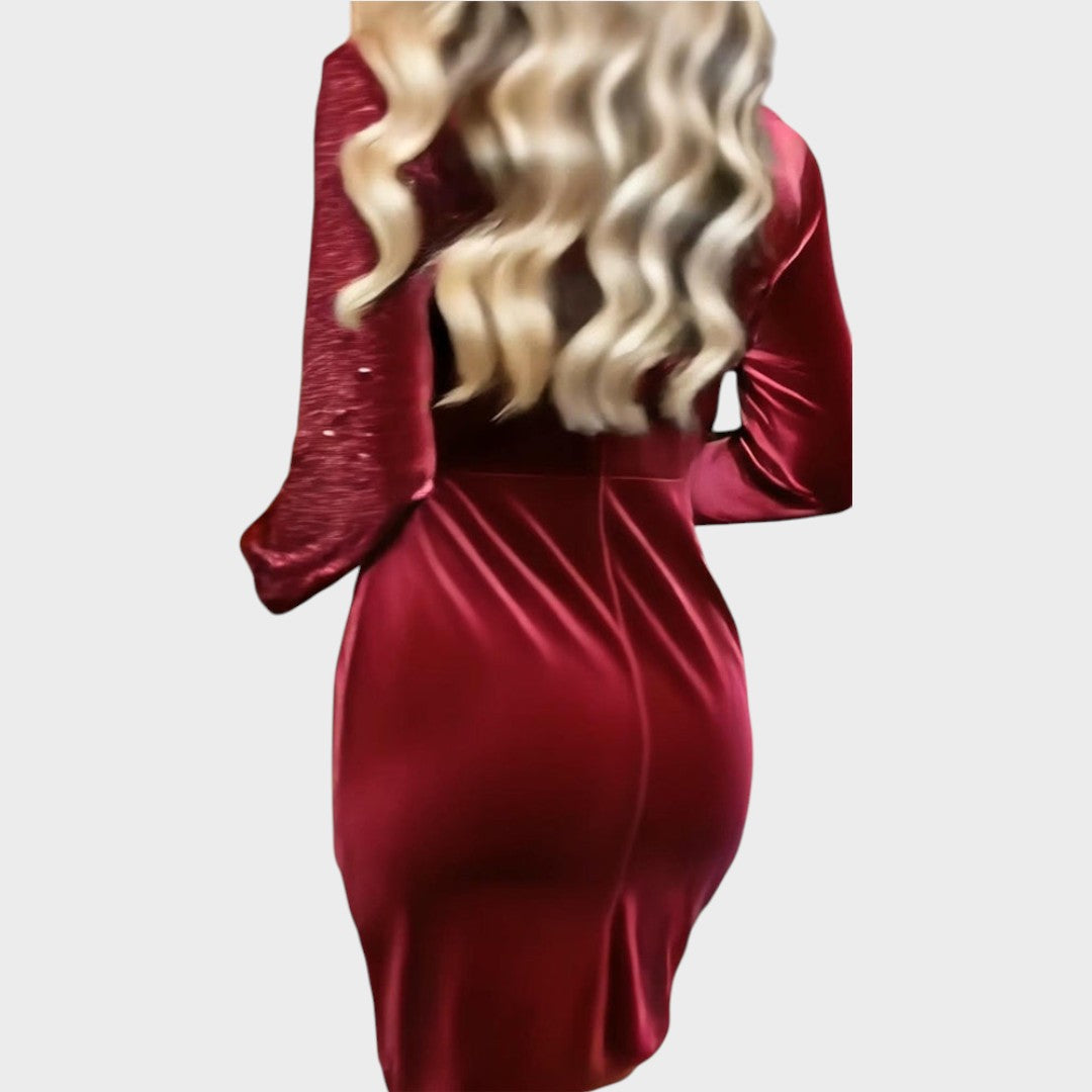 Lunari | Vestido de Terciopelo con Lentejuelas y Escote en V