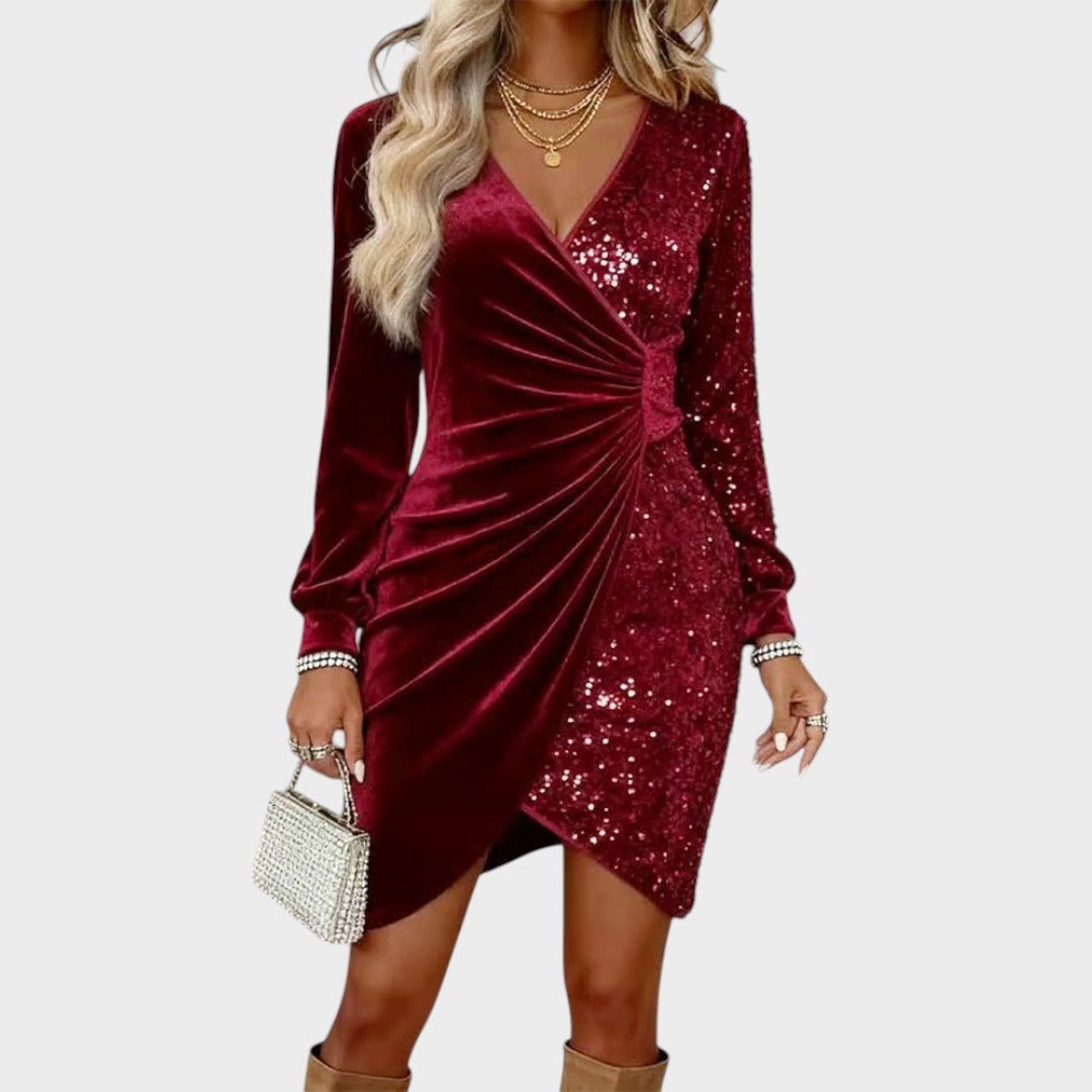 Lunari | Vestido de Terciopelo con Lentejuelas y Escote en V