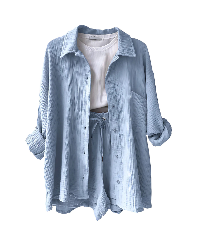 Vera | Conjunto Moderno de Camisa con Botones y Shorts