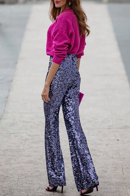 Elea | Pantalón Acampanado de Lentejuelas con Cintura Elástica