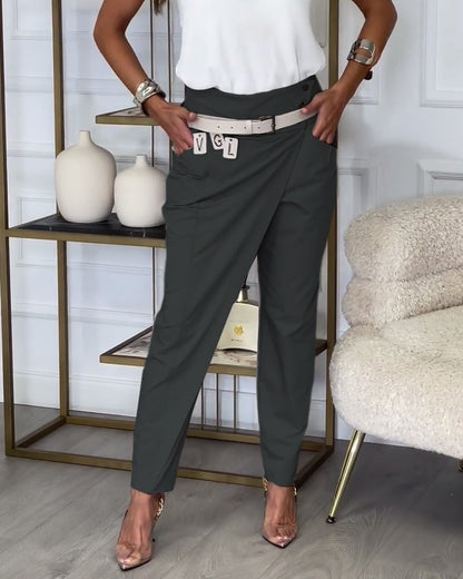 Emilia | Pantalones de Talle Alto con Solapa y Cinturón