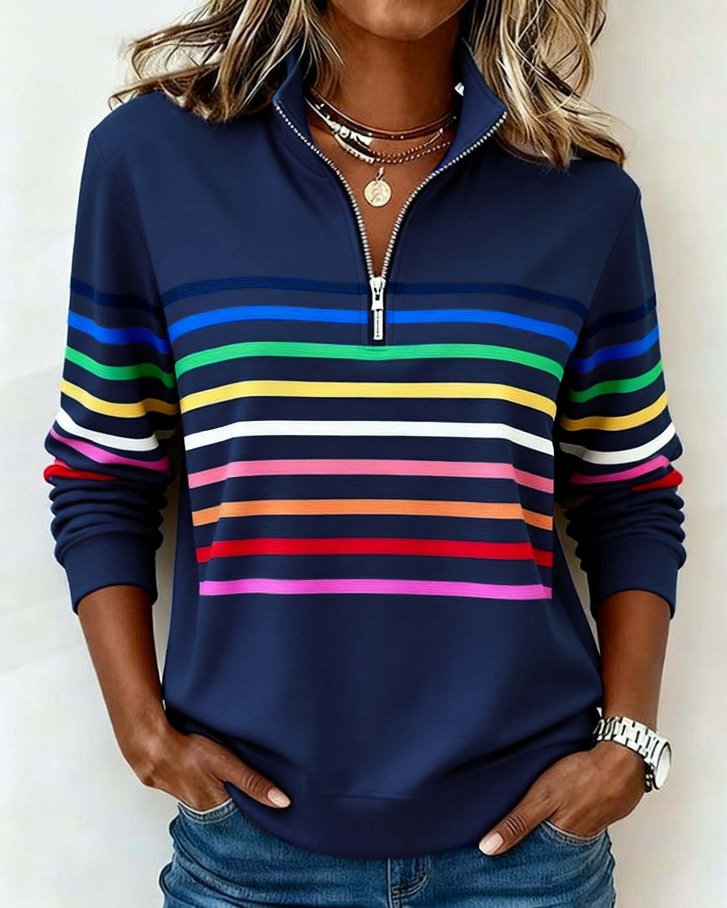 Marie | Jersey Casual con Rayas Coloridas