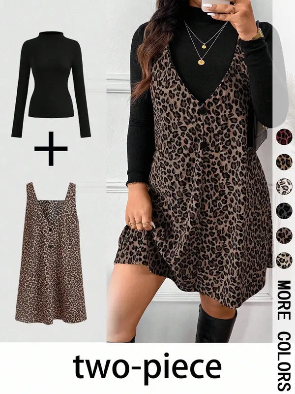 Cressida | Conjunto de Top de Cuello Alto y Falda con Tirantes Leopardo