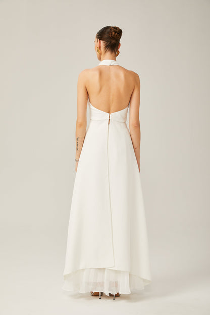 Inés | Vestido Largo de Capas con Cuello Halter