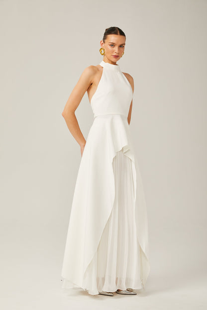 Inés | Vestido Largo de Capas con Cuello Halter