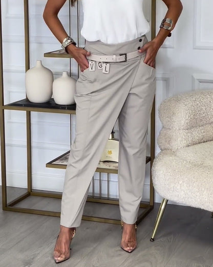 Emilia | Pantalones de Talle Alto con Solapa y Cinturón