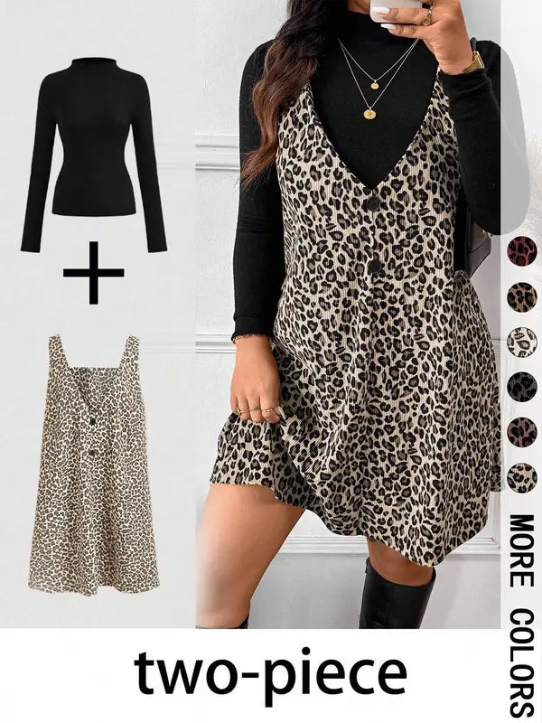 Cressida | Conjunto de Top de Cuello Alto y Falda con Tirantes Leopardo
