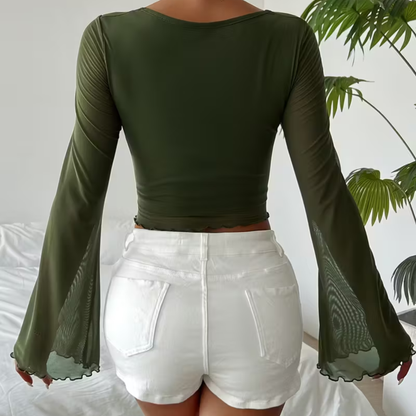 Nerea | Top Boho Nudo Verde Oliva