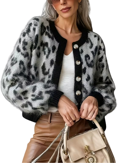 Eudora | Cárdigan de Punto con Estampado Leopardo Vintage