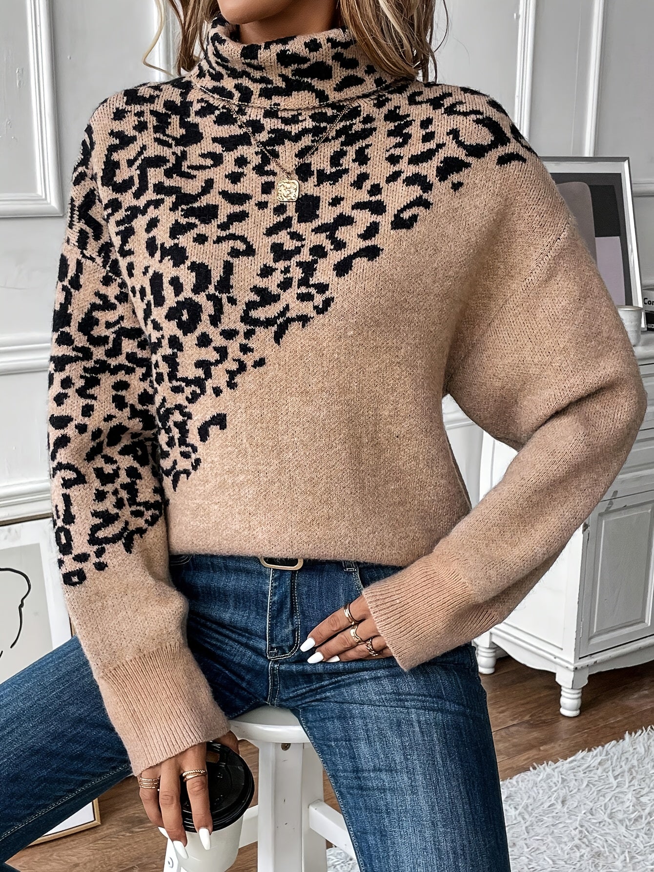 Zayna | Jersey con Estampado de Leopardo y Cuello Alto