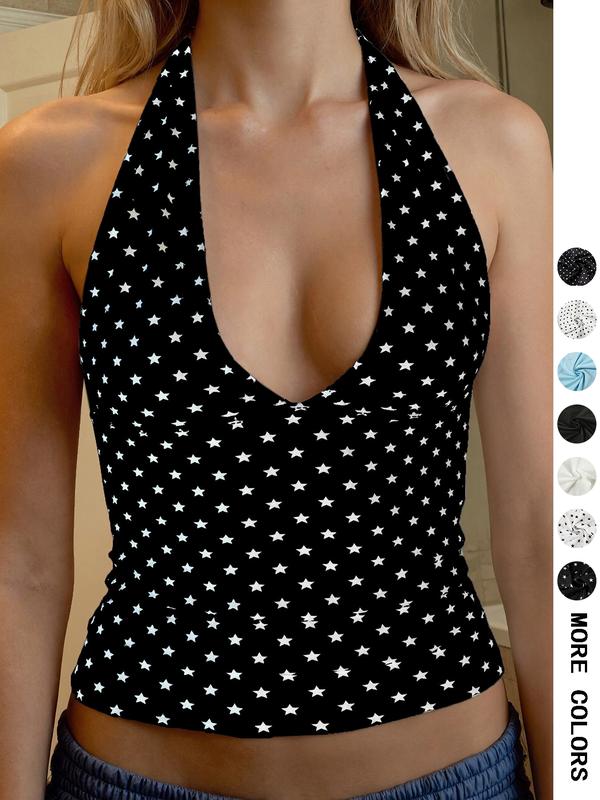 Mulac | Top Casual sin Mangas con Cuello Halter de Lunares