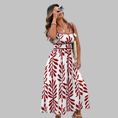 Rahira | Vestido Maxi Sin Mangas Estampado Hojas Verano