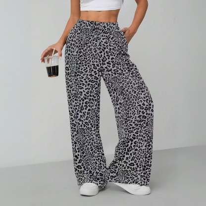 Syala | Pantalones Vintage de Pernera Ancha con Estampado Leopardo y Lazo Frontal