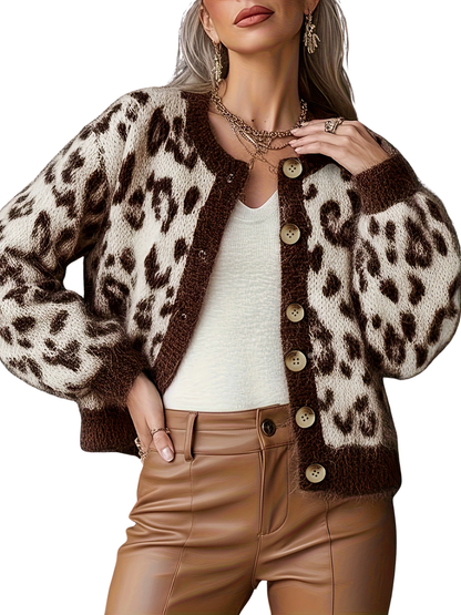 Eudora | Cárdigan de Punto con Estampado Leopardo Vintage