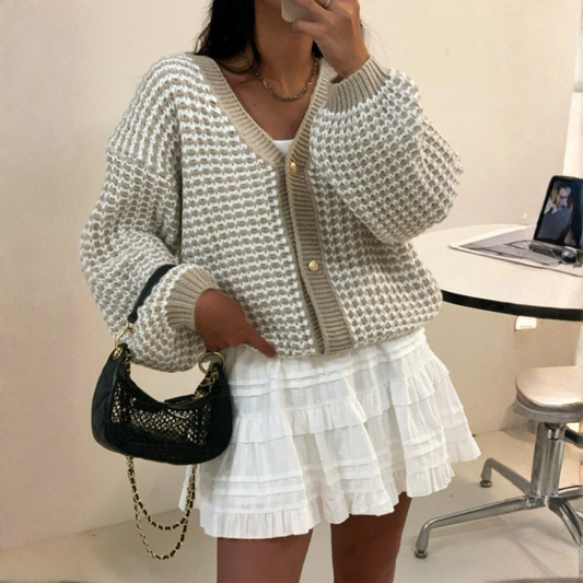 Finity | Cárdigan Suéter de Cuello en V y Manga Larga