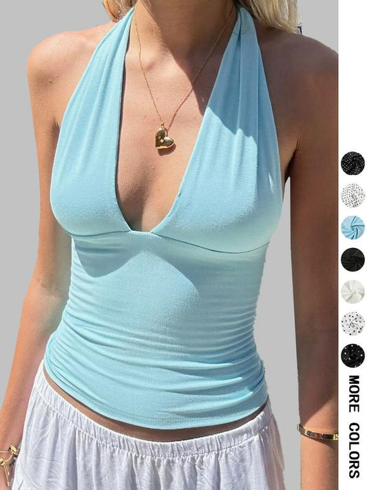 Mulac | Top Casual sin Mangas con Cuello Halter de Lunares