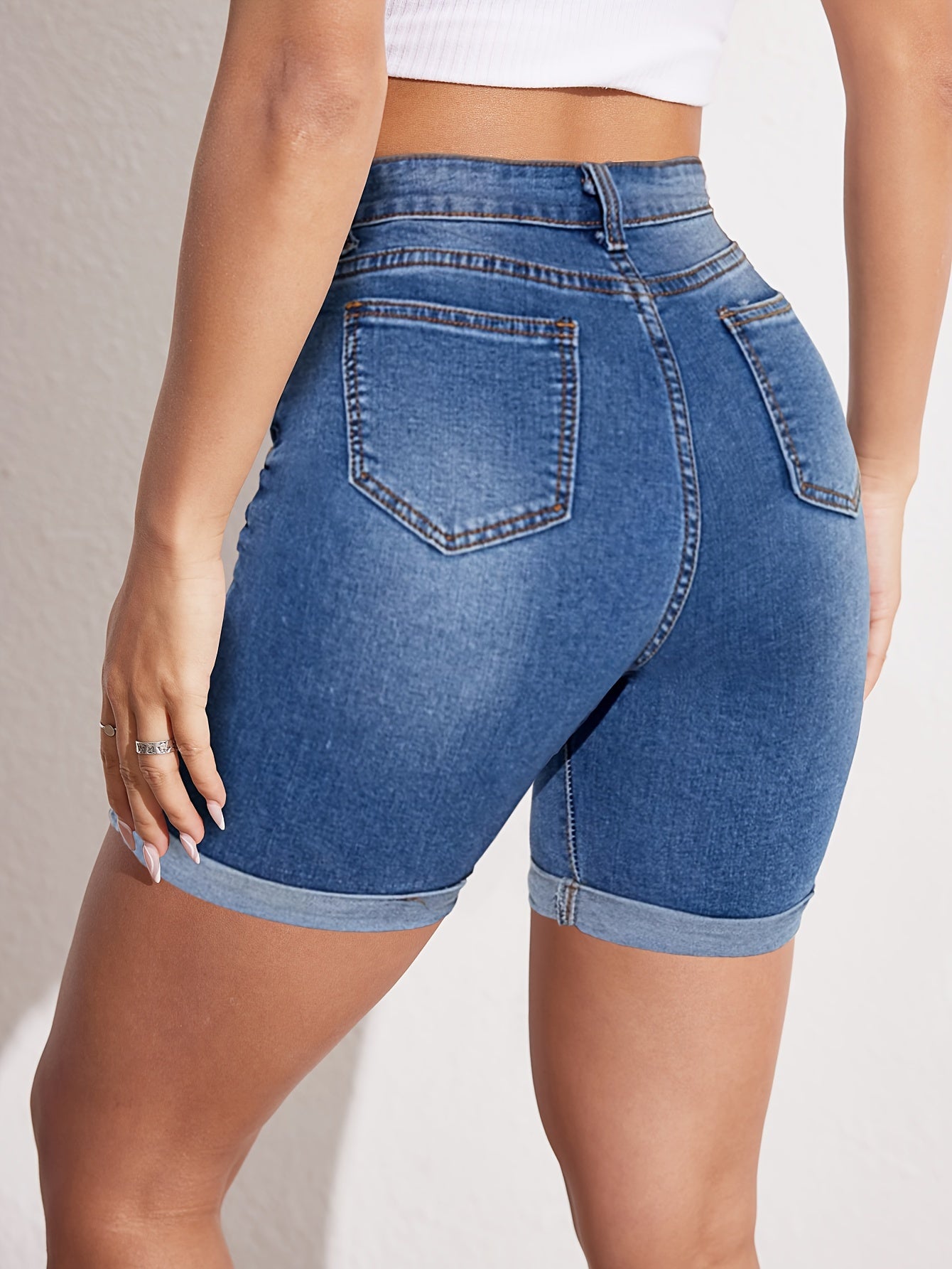 Raphaëlle | Shorts Bermuda de Denim Elásticos
