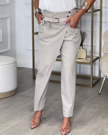 Emilia | Pantalones de Talle Alto con Solapa y Cinturón