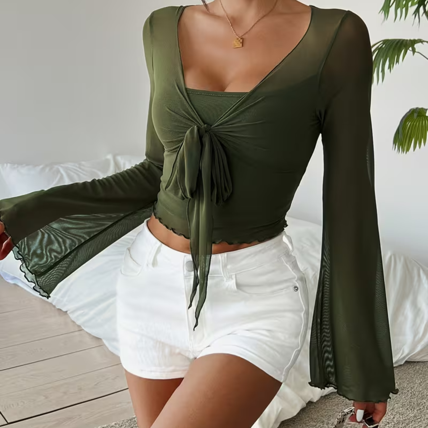Nerea | Top Boho Nudo Verde Oliva