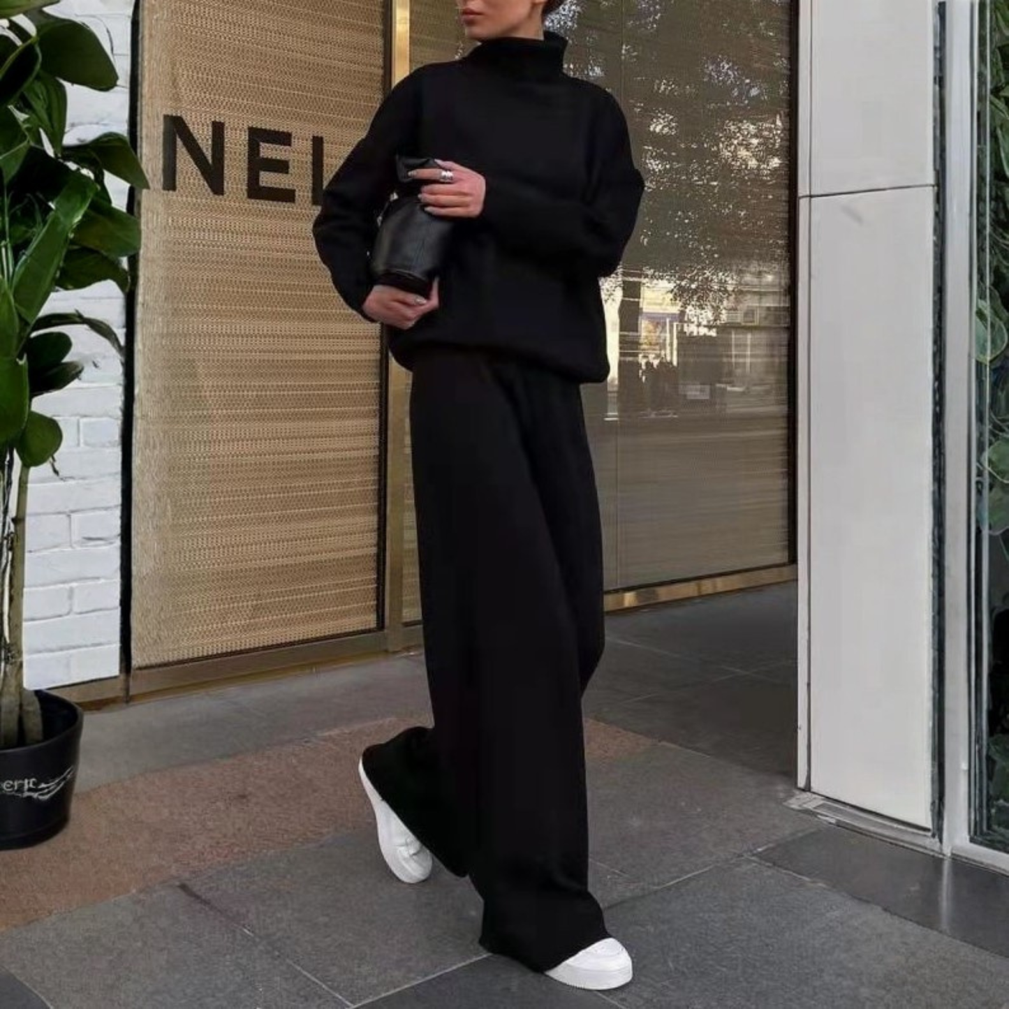 Tadum | Conjunto Acogedor de Top de Cuello Alto de Manga Larga y Pantalones de Pernera Ancha