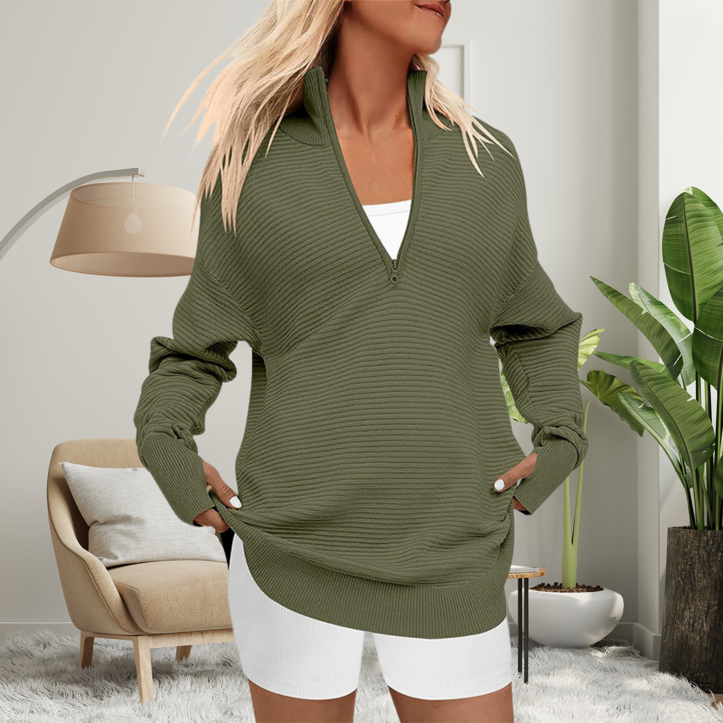 Quinn | Jersey Acogedor con Cremallera y Cuello