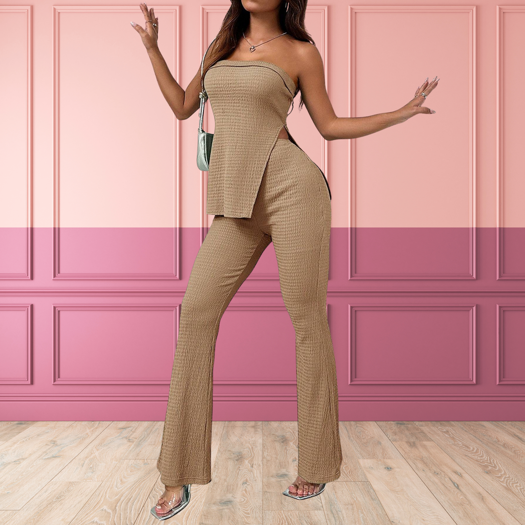 Peachy | Conjunto Elegante de Top Tubo con Dobladillo Dividido y Pantalones