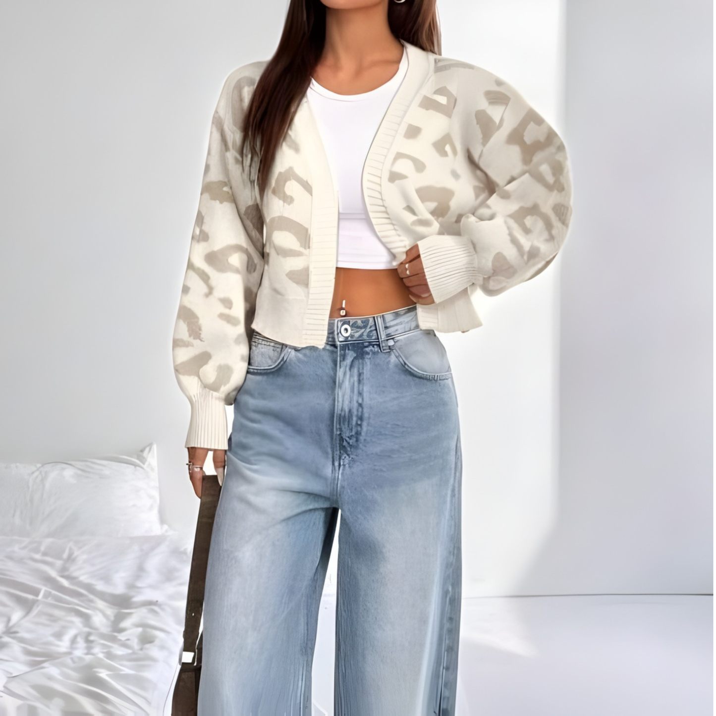 Avia | Cárdigan con Estampado Leopardo y Mangas Farol