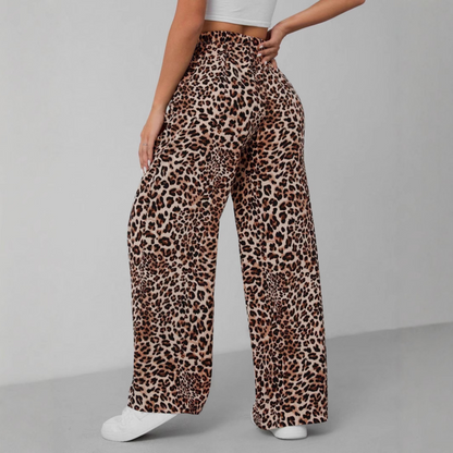 Syala | Pantalones Vintage de Pernera Ancha con Estampado Leopardo y Lazo Frontal