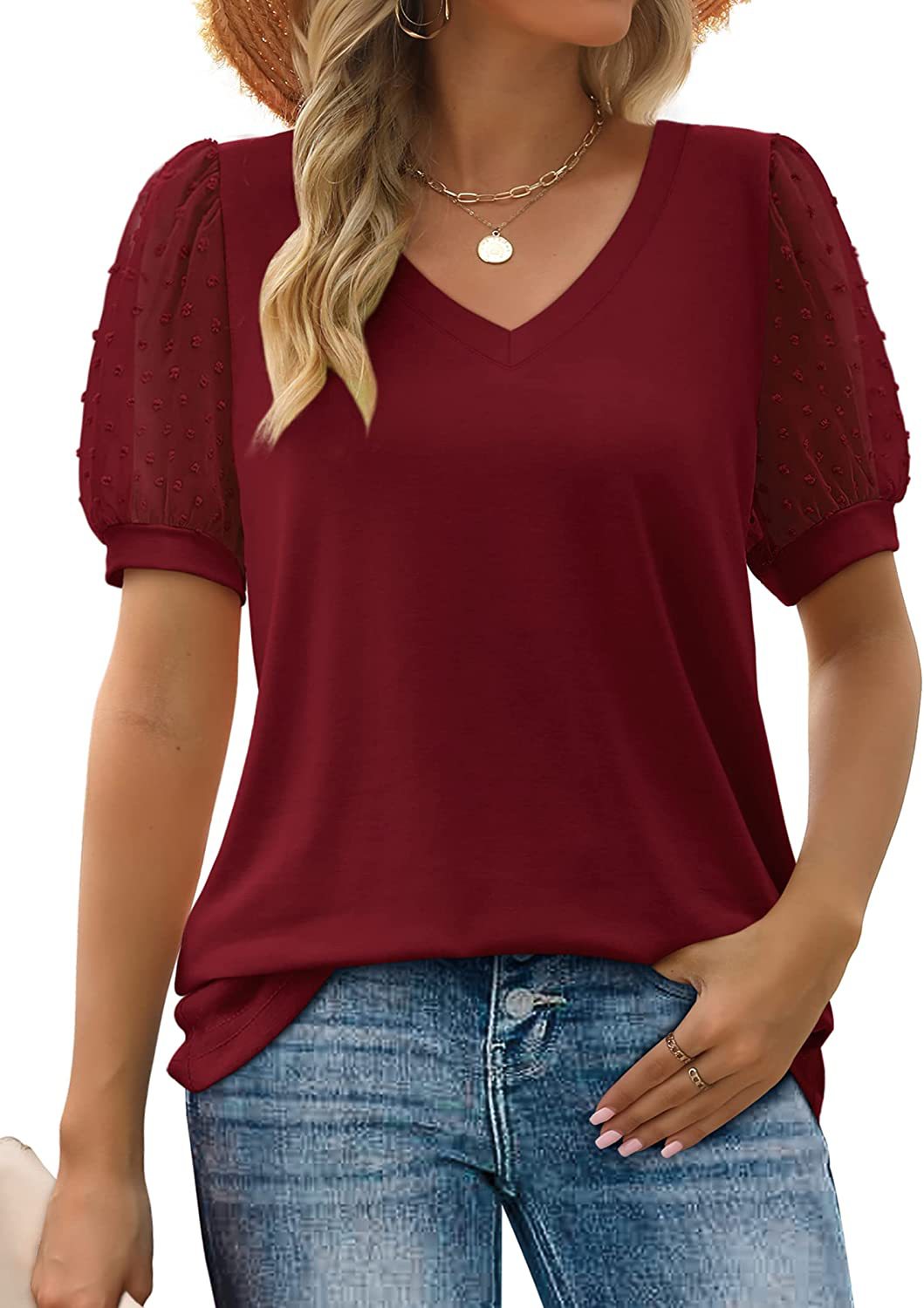 Rhina | Top con Cuello en V y Mangas Transparentes