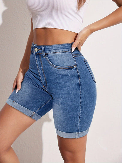 Raphaëlle | Shorts Bermuda de Denim Elásticos