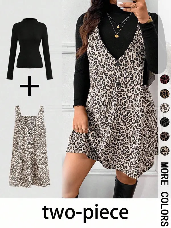 Cressida | Conjunto de Top de Cuello Alto y Falda con Tirantes Leopardo