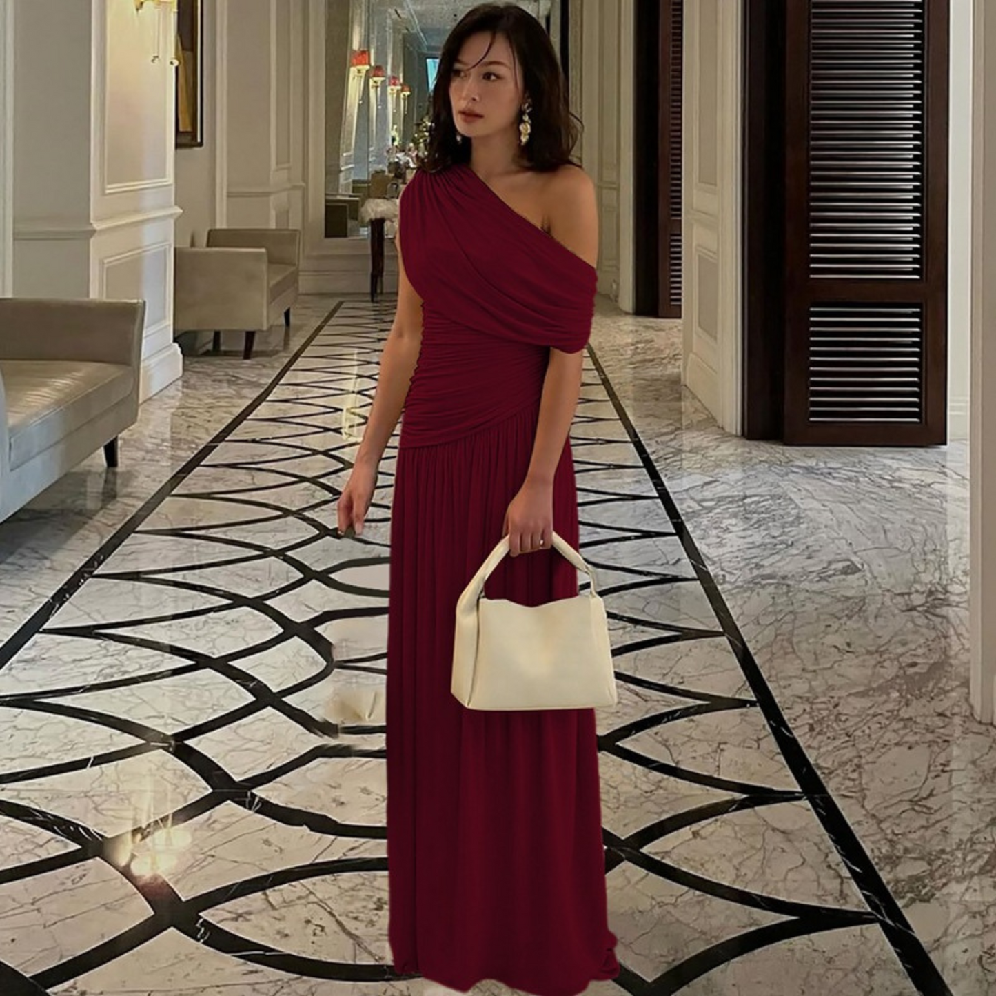 Shina | Vestido Maxi Elegante Un Hombro Noche