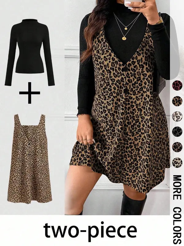 Cressida | Conjunto de Top de Cuello Alto y Falda con Tirantes Leopardo