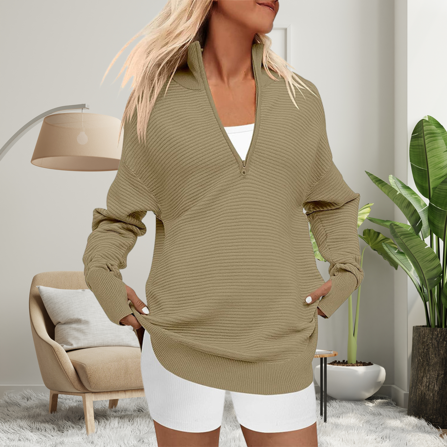 Quinn | Jersey Acogedor con Cremallera y Cuello