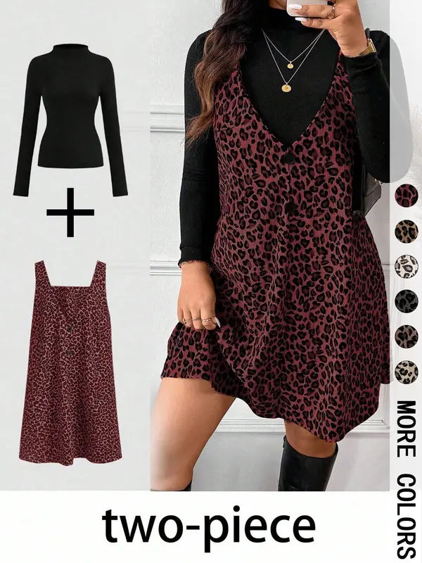 Cressida | Conjunto de Top de Cuello Alto y Falda con Tirantes Leopardo