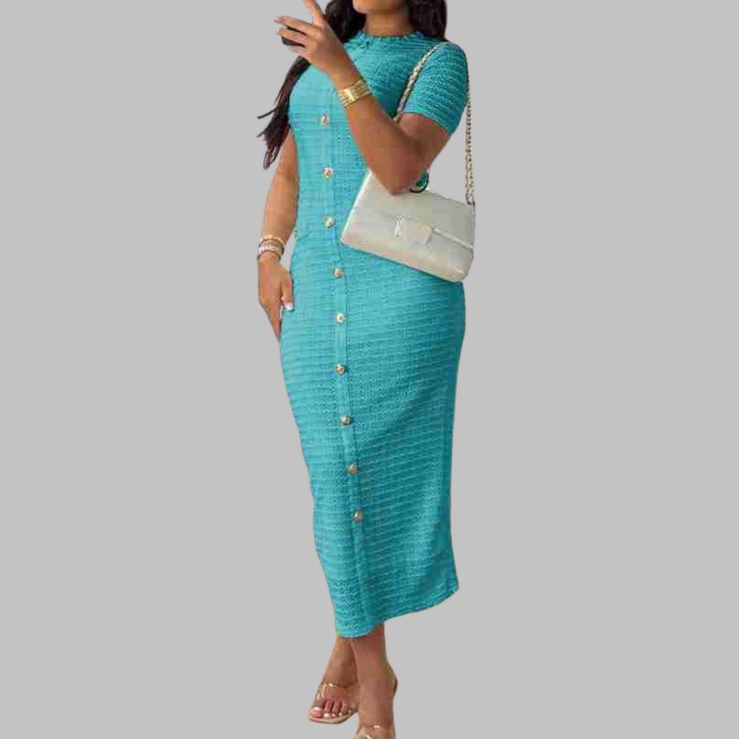 Regan | Vestido Elegante Cuello Redondo Botones Decorativos