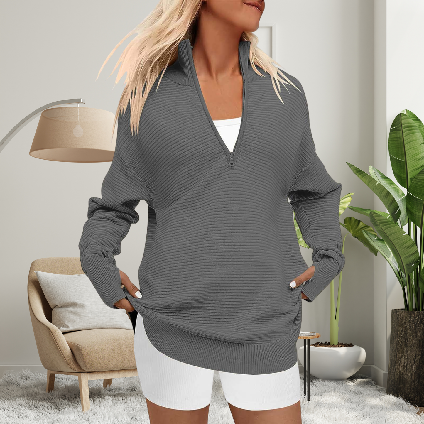 Quinn | Jersey Acogedor con Cremallera y Cuello