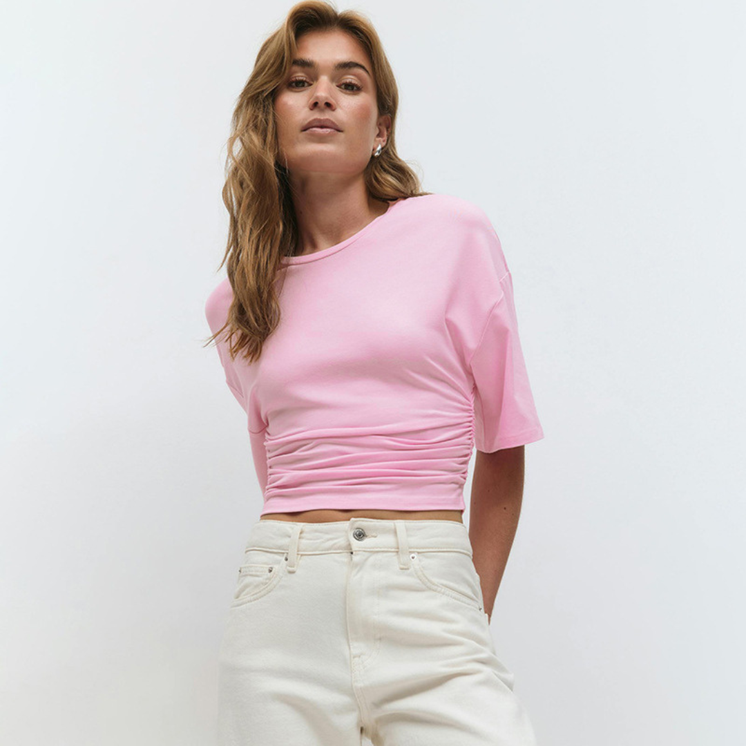 Pamka | Camiseta Cómoda de Manga Corta Ajustada en la Cintura