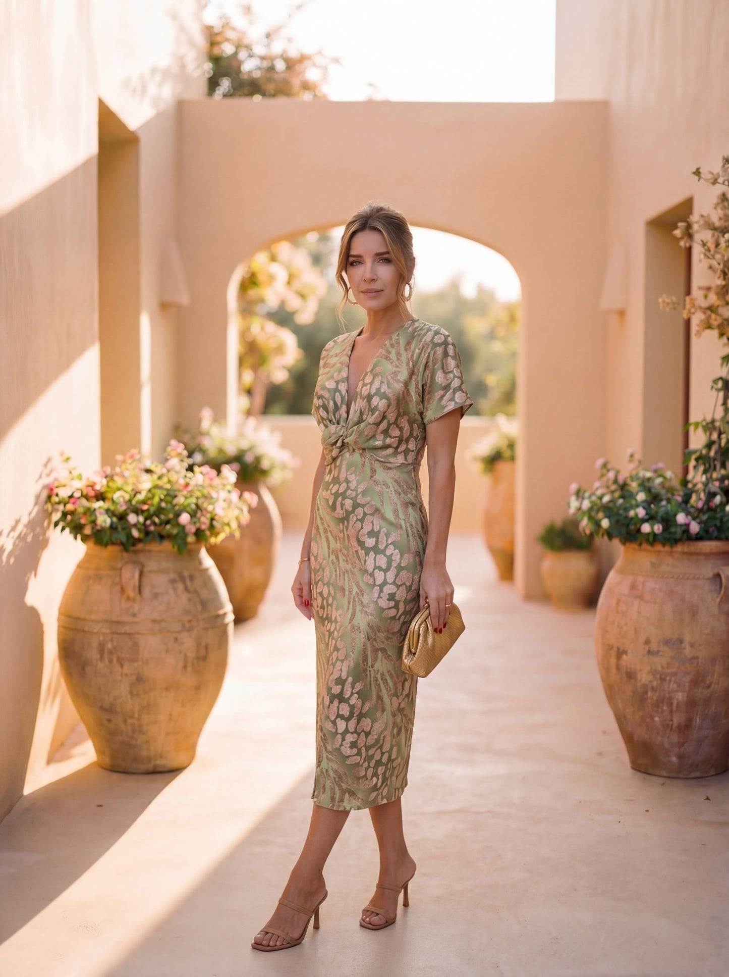 Julia | Vestido Midi Elegante con Lazo en Cintura