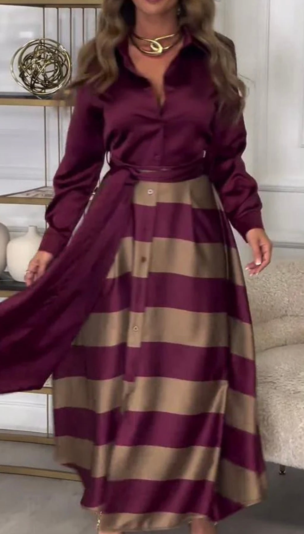 Calista | Vestido Satinado Rayas